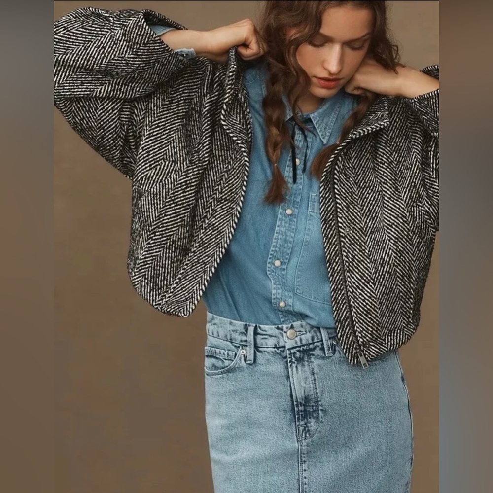 NWT Anthropologie Crop Twill Dolman Jacket Coat Pin Black Lined MSRP168 Womens M